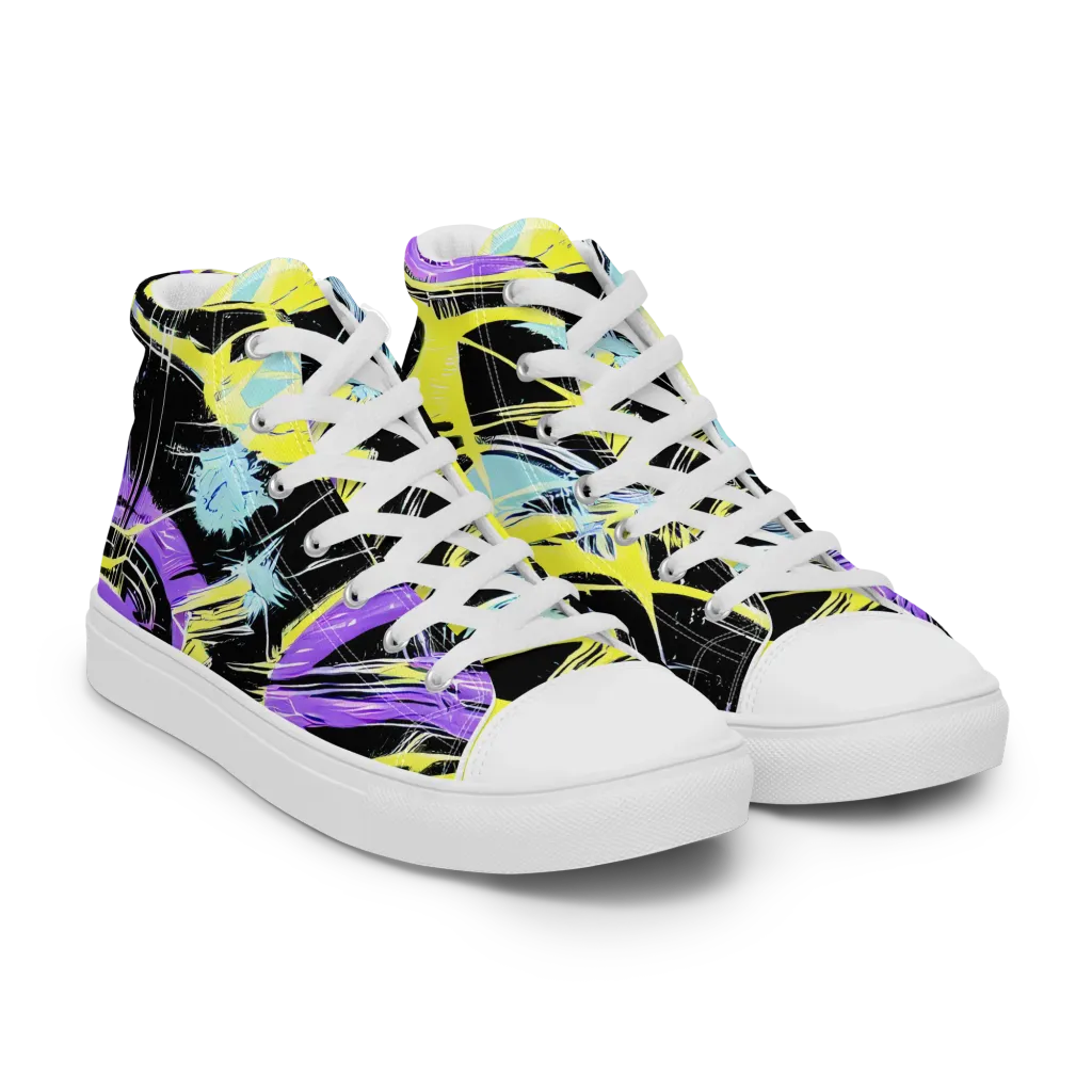 Blacklight Frenzy on Men's High Top Canvas Shoes — Right Front