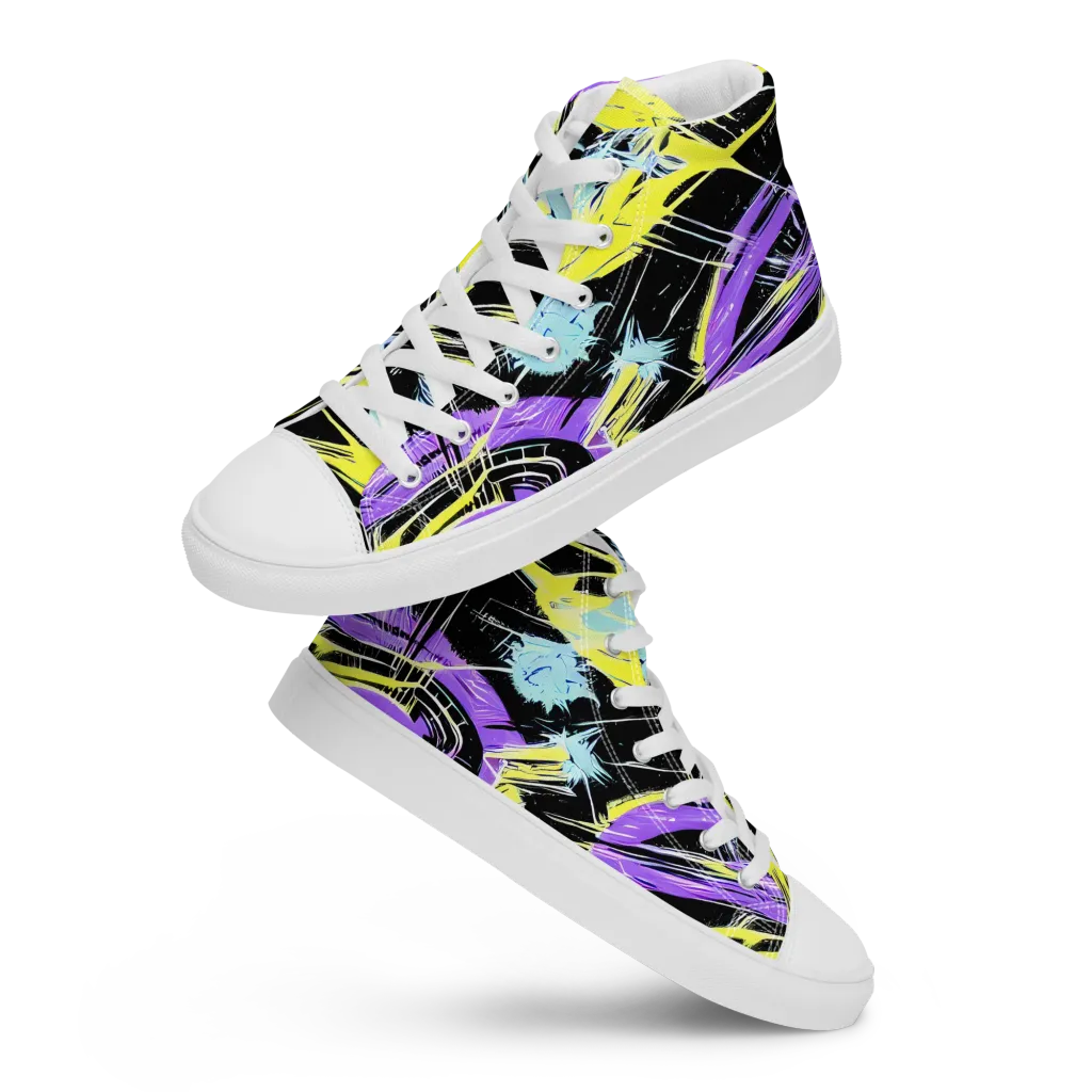 Blacklight Frenzy on Men's High Top Canvas Shoes — Front