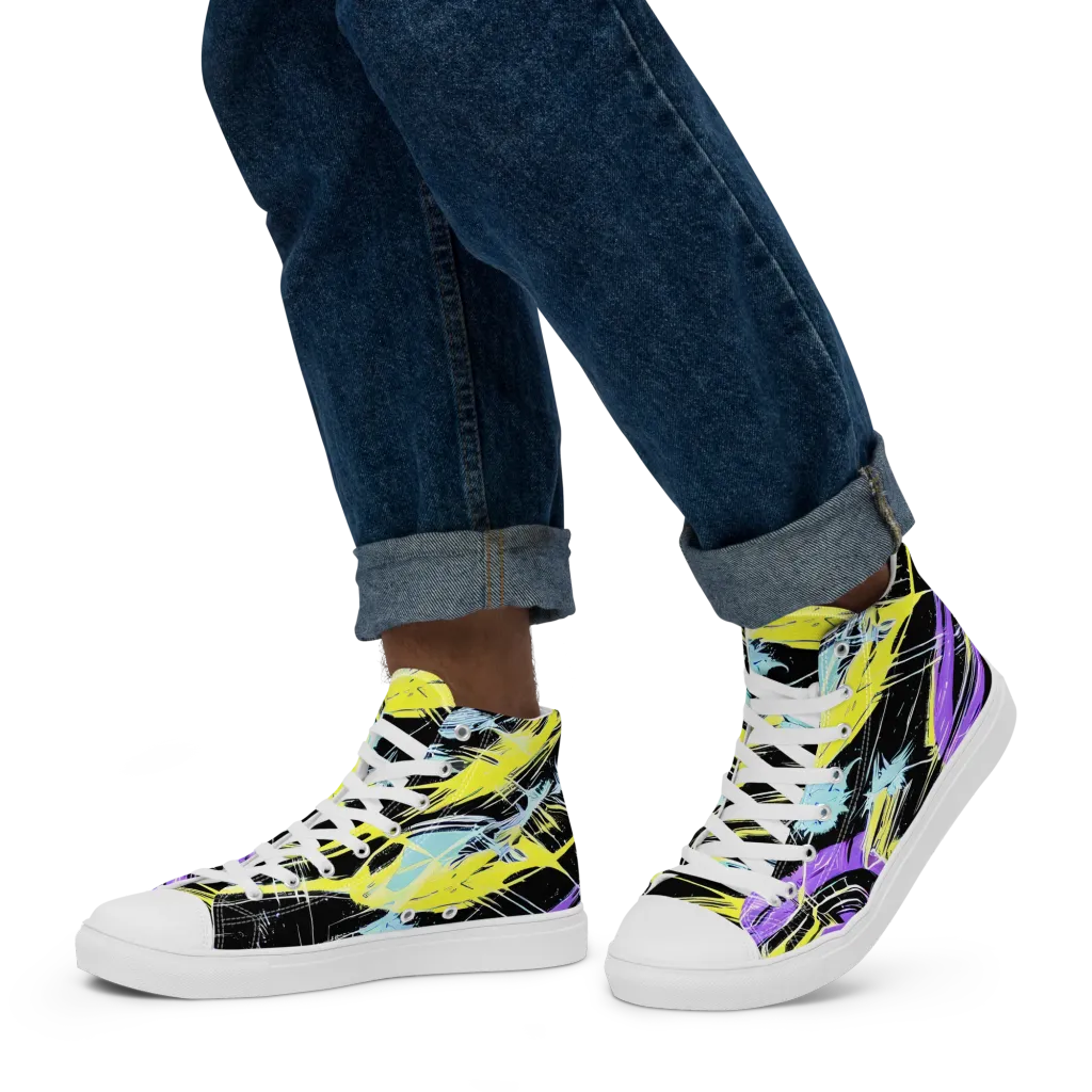 Blacklight Frenzy on Men's High Top Canvas Shoes — Left