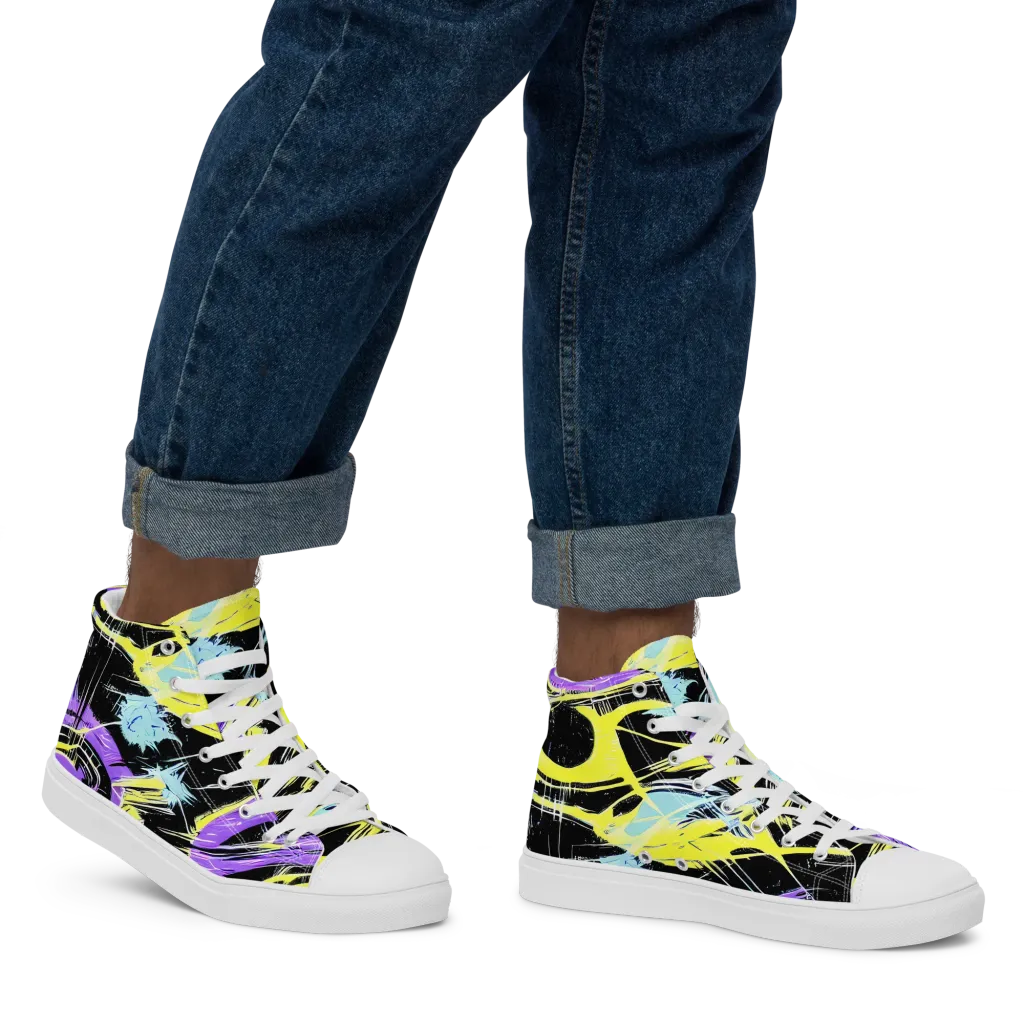 Blacklight Frenzy on Men's High Top Canvas Shoes — Right