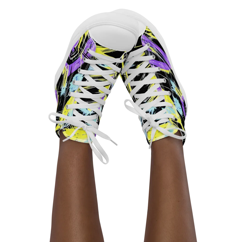 Blacklight Frenzy on Women's High Top Canvas Shoes — Front