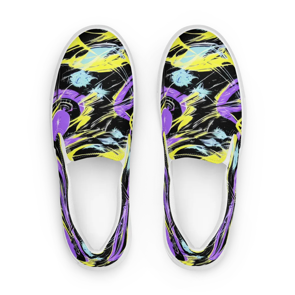 Blacklight Frenzy on Men's Slip-On Canvas Shoes — Front