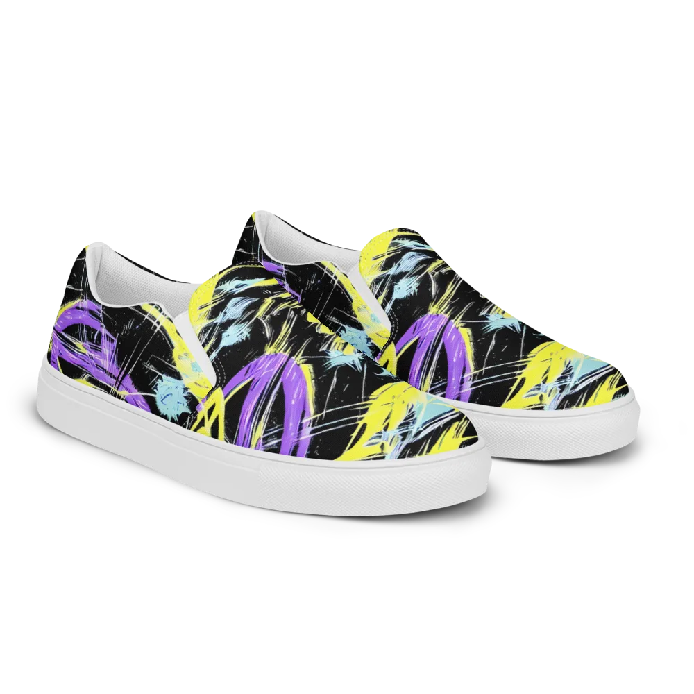 Blacklight Frenzy on Men's Slip-On Canvas Shoes — Right Front