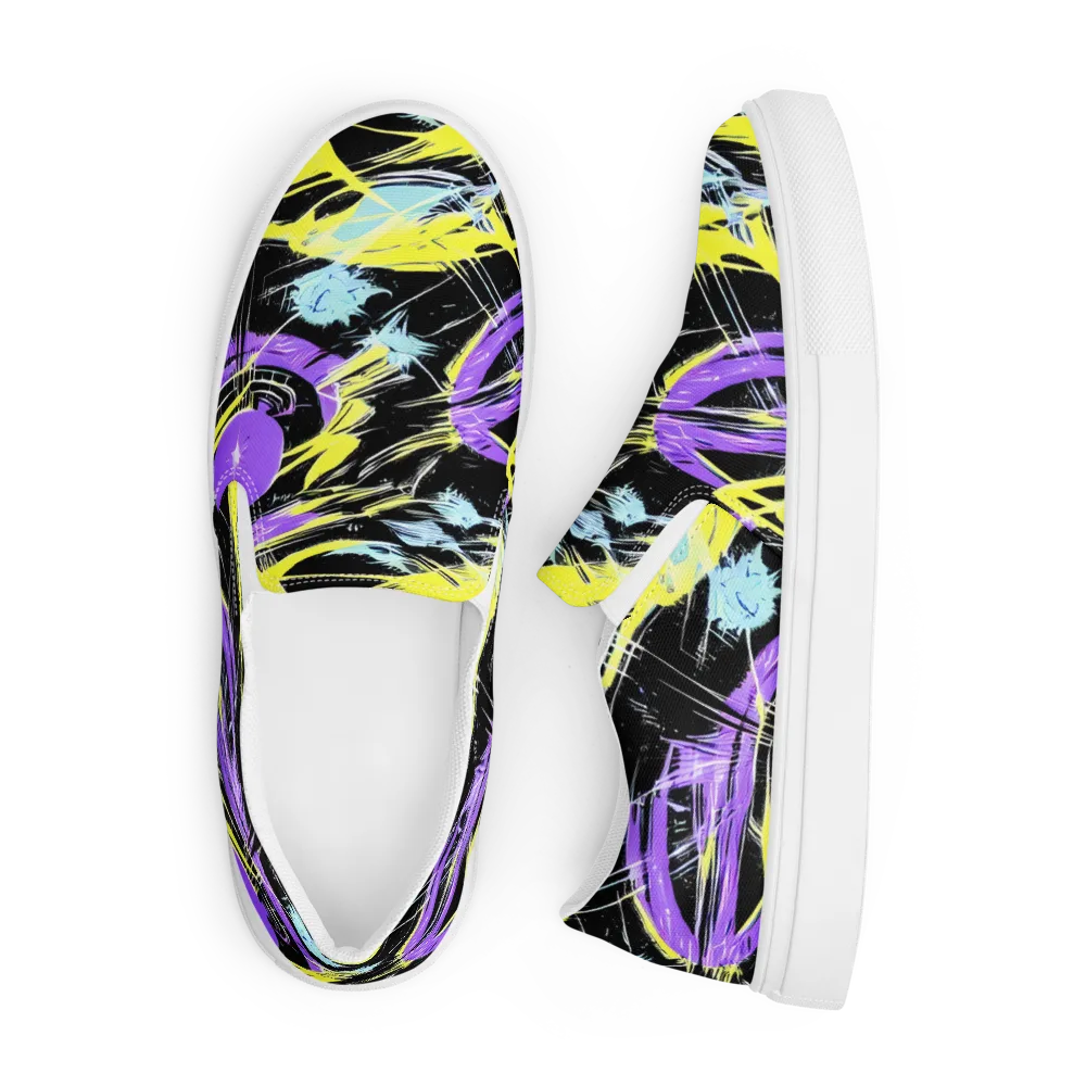 Blacklight Frenzy on Men's Slip-On Canvas Shoes — Front