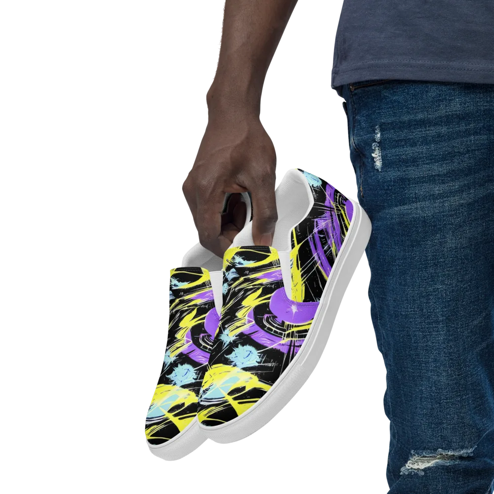 Blacklight Frenzy on Men's Slip-On Canvas Shoes — Left Front