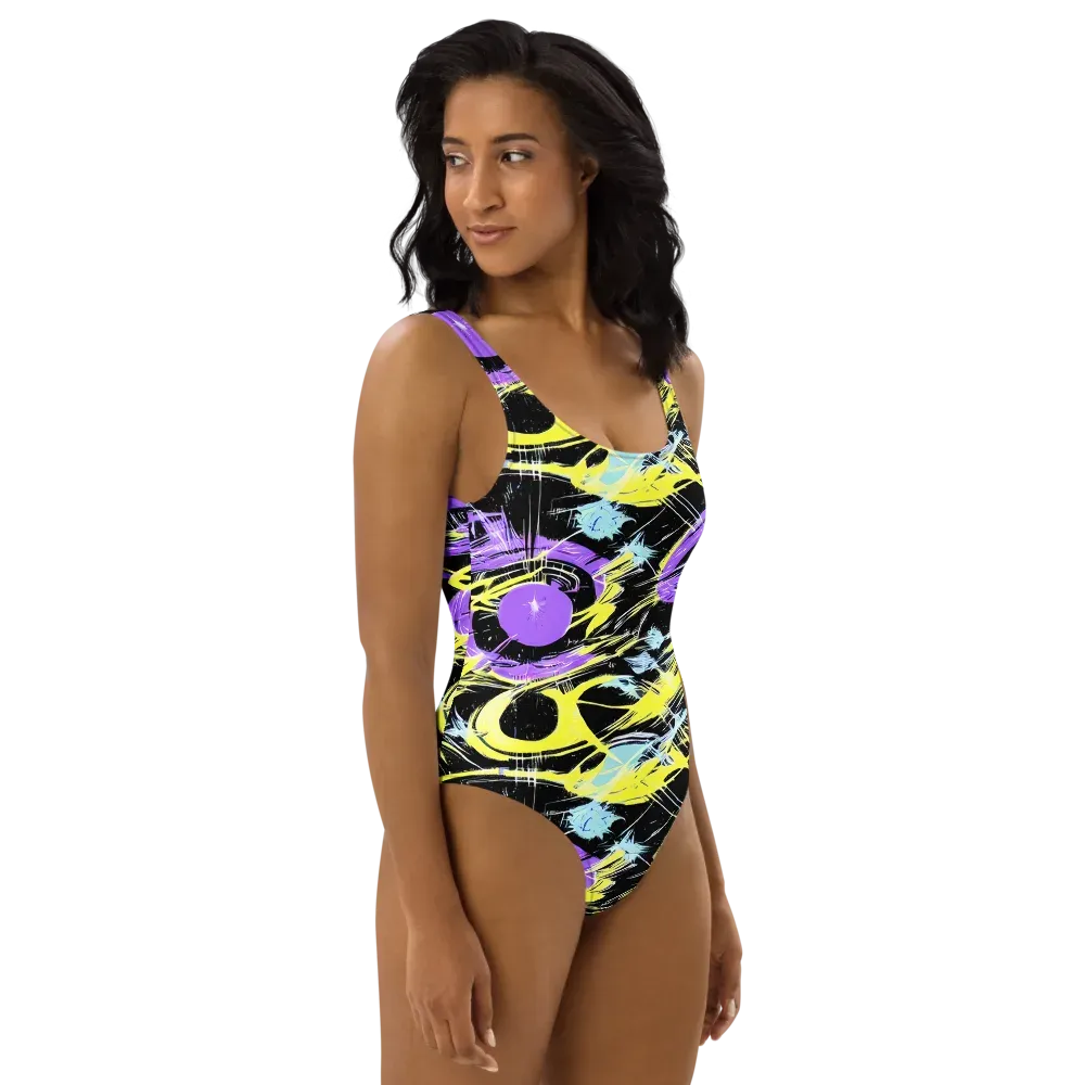 Blacklight Frenzy on One-Piece Swimsuit — Right