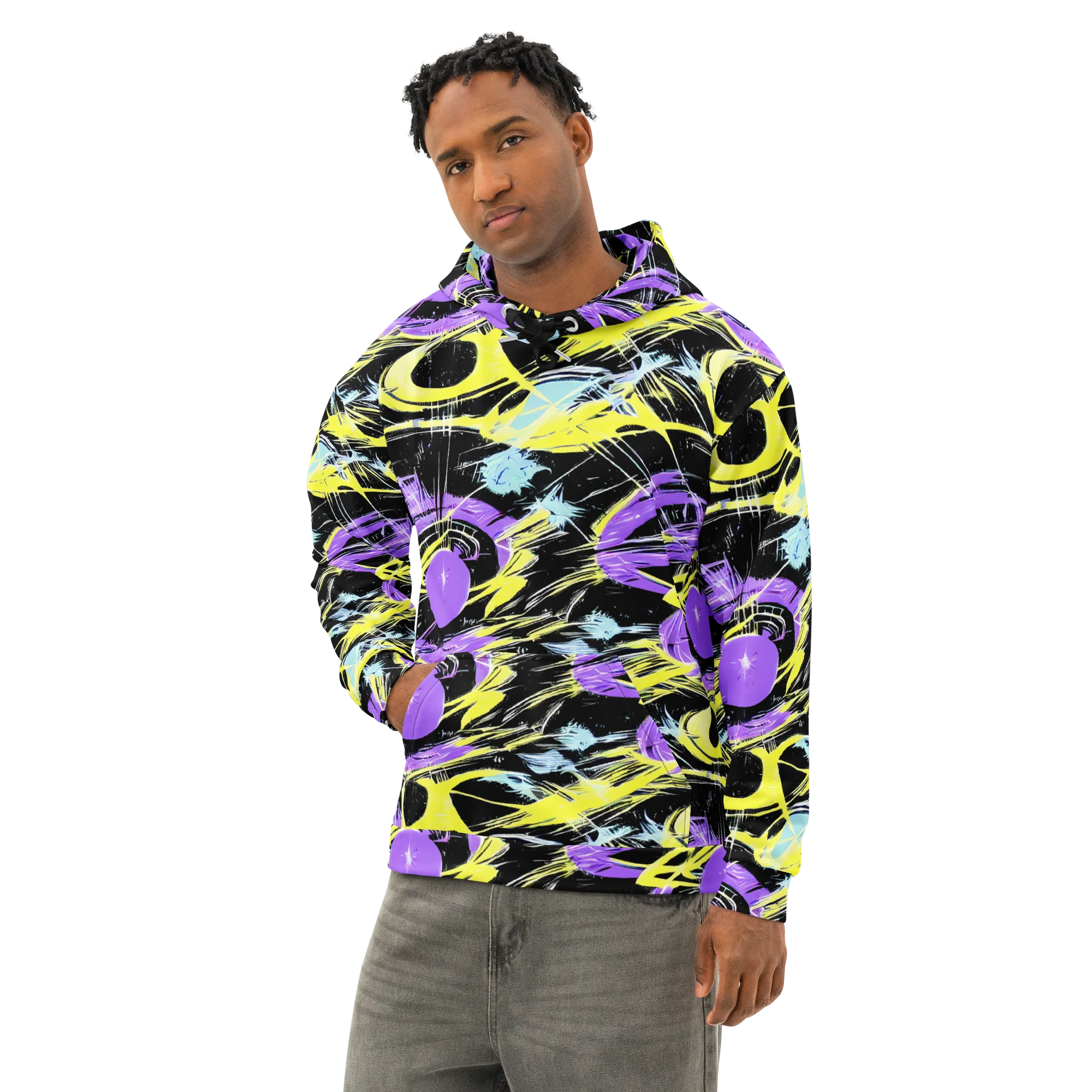 Blacklight Frenzy on Cotton Hoodie — Left Front
