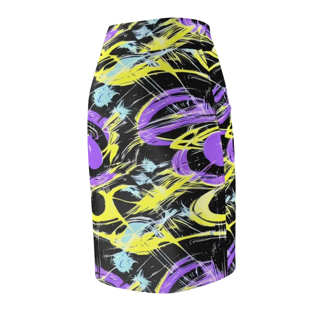Blacklight Frenzy on Pencil Skirt — Back Side