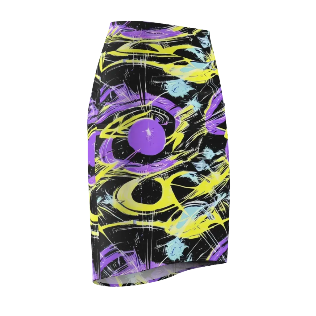 Blacklight Frenzy on Pencil Skirt — Front Side