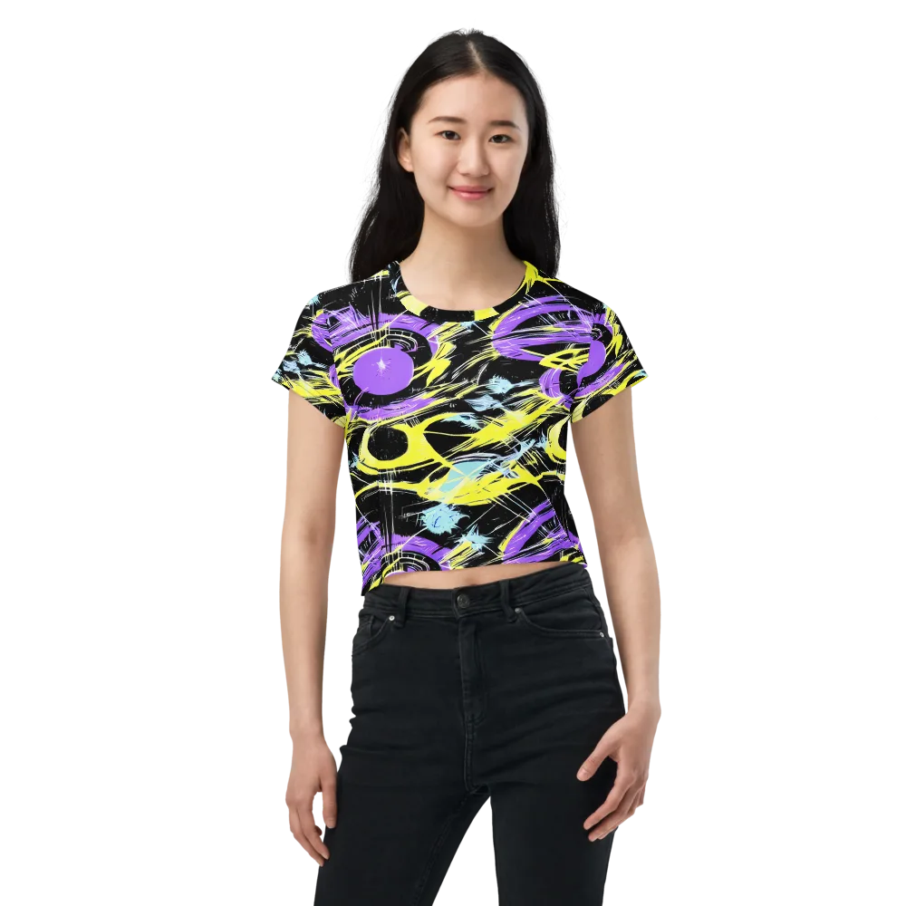 Blacklight Frenzy on Crop Tee — Front