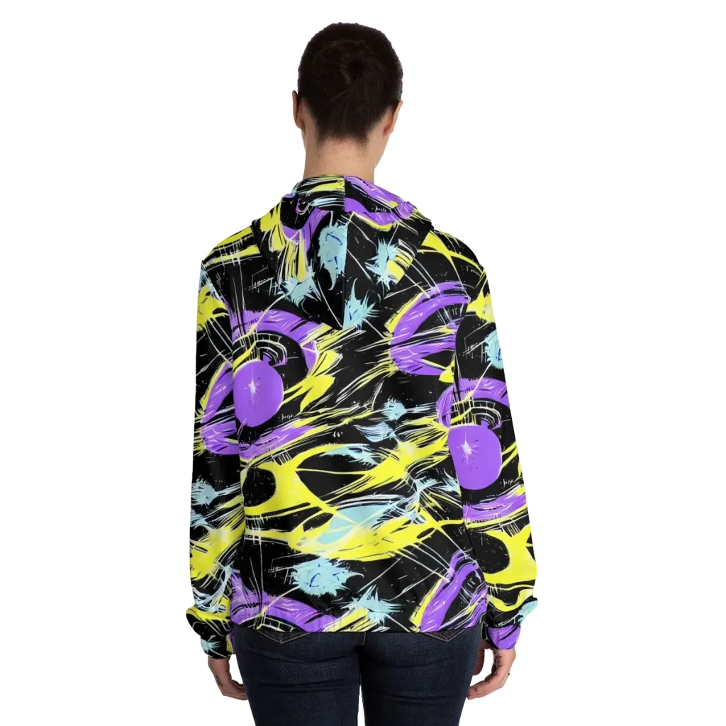 Blacklight Frenzy on Women's Full-Zip Hoodie — Back On Person