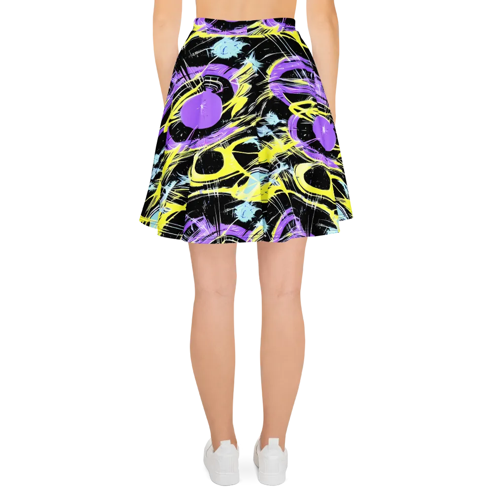 Blacklight Frenzy on Skater Skirt — Back