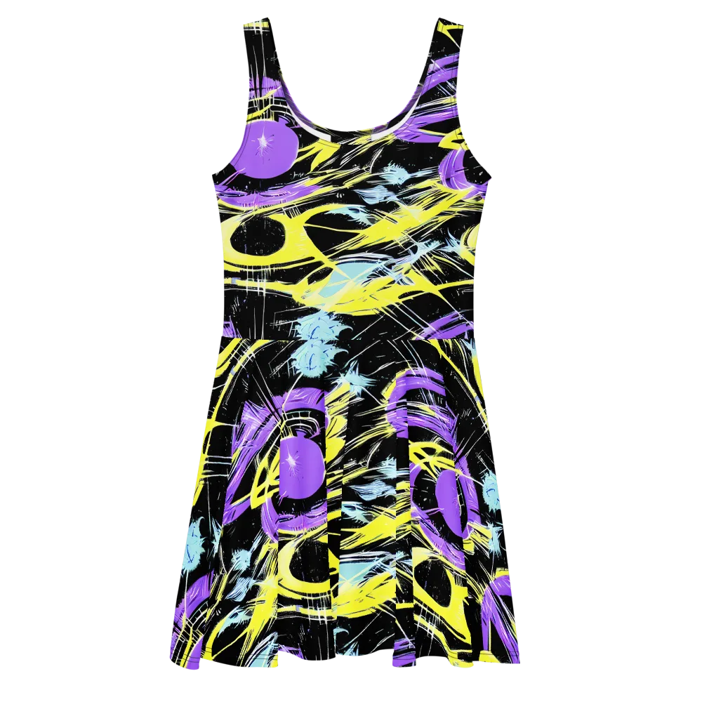 Blacklight Frenzy on Skater Dress — Front