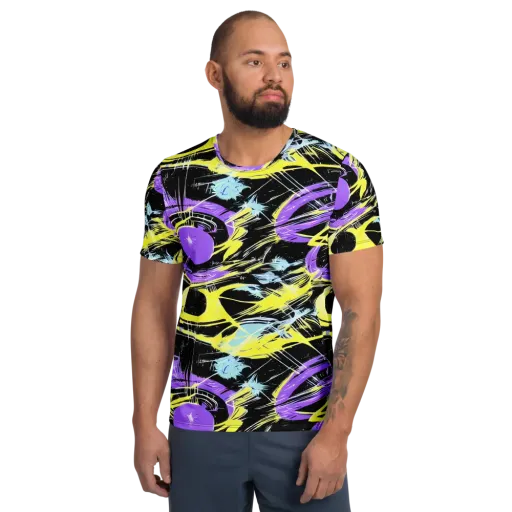 Blacklight Frenzy on a Men's Athletic T-Shirt