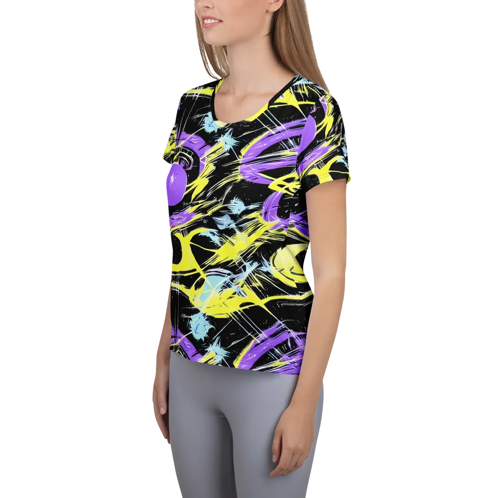 Blacklight Frenzy on Women's Athletic T-Shirt — Left