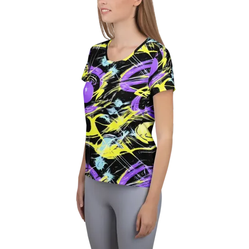 Blacklight Frenzy on a Women's Athletic T-Shirt