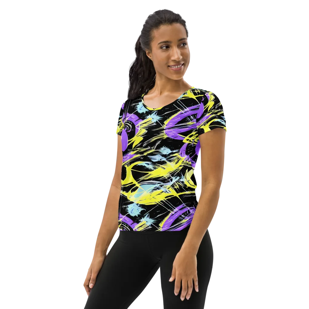 Blacklight Frenzy on Women's Athletic T-Shirt — Left