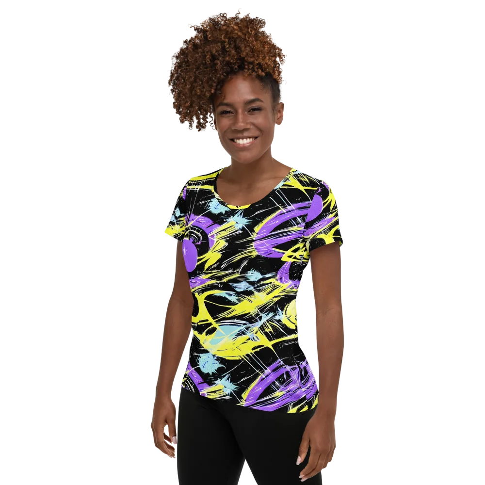 Blacklight Frenzy on Women's Athletic T-Shirt — Left