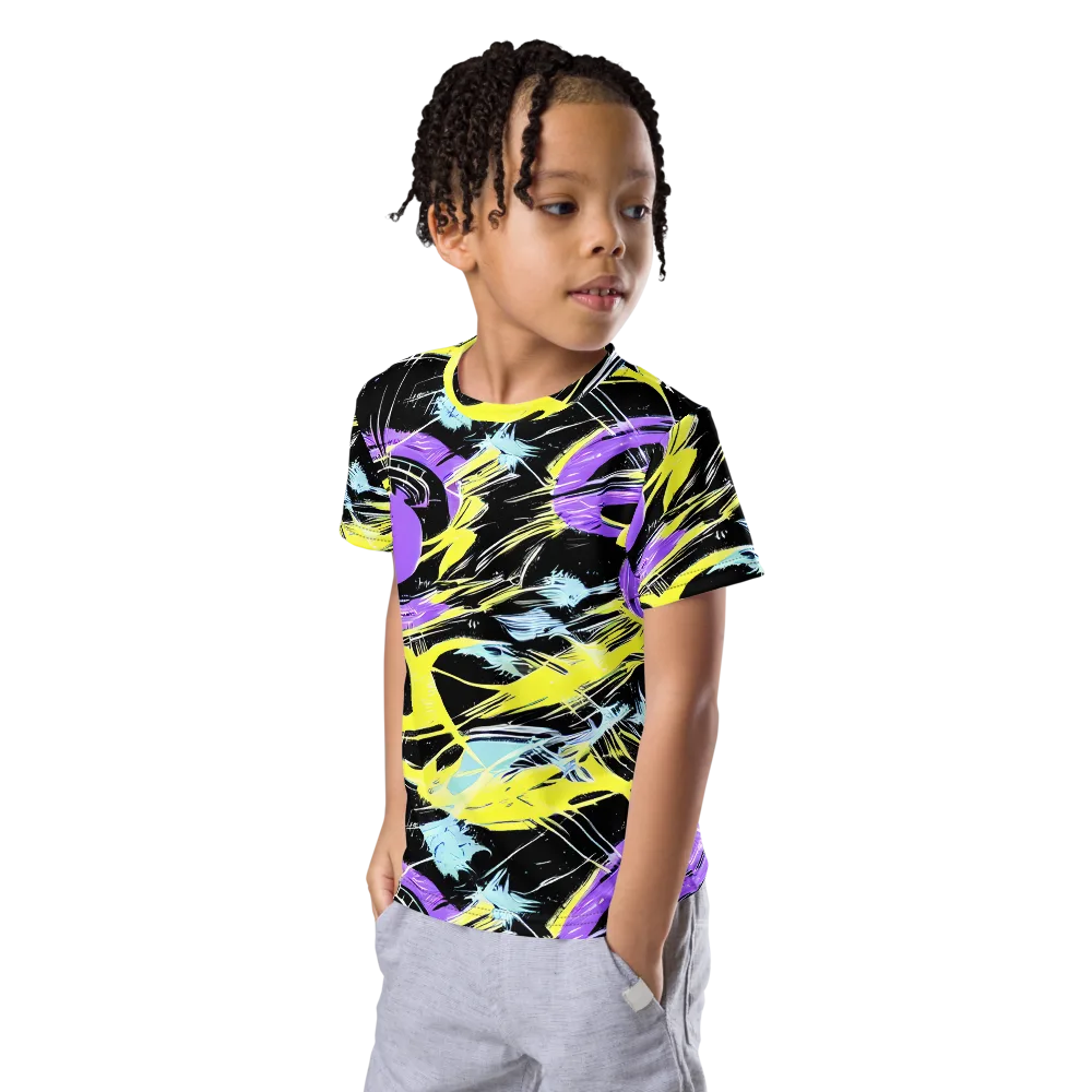 Blacklight Frenzy on Kids Crew Neck T-Shirt — Left Front