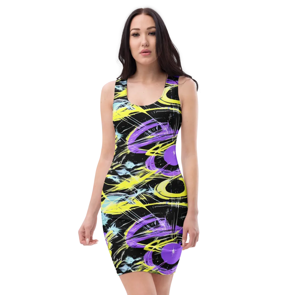 Blacklight Frenzy on Bodycon Dress — Front