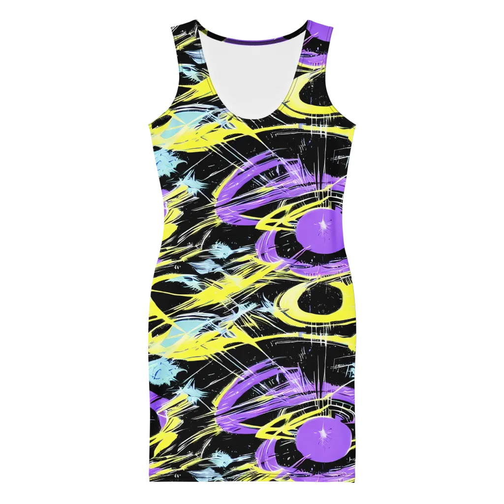 Blacklight Frenzy on Bodycon Dress — Front