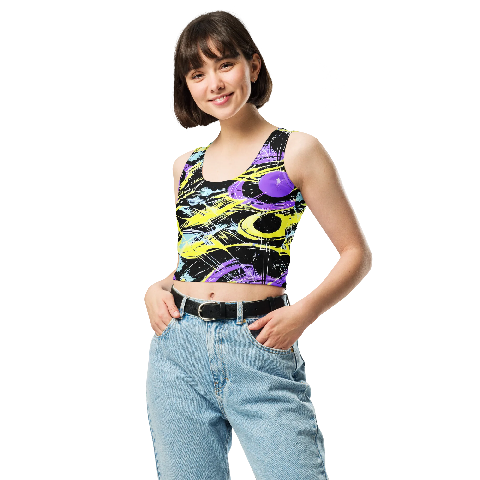 Blacklight Frenzy on Crop Top — Front
