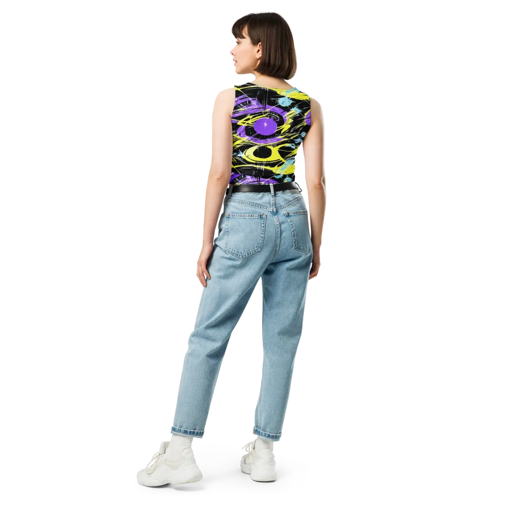 Blacklight Frenzy on Crop Top — Back
