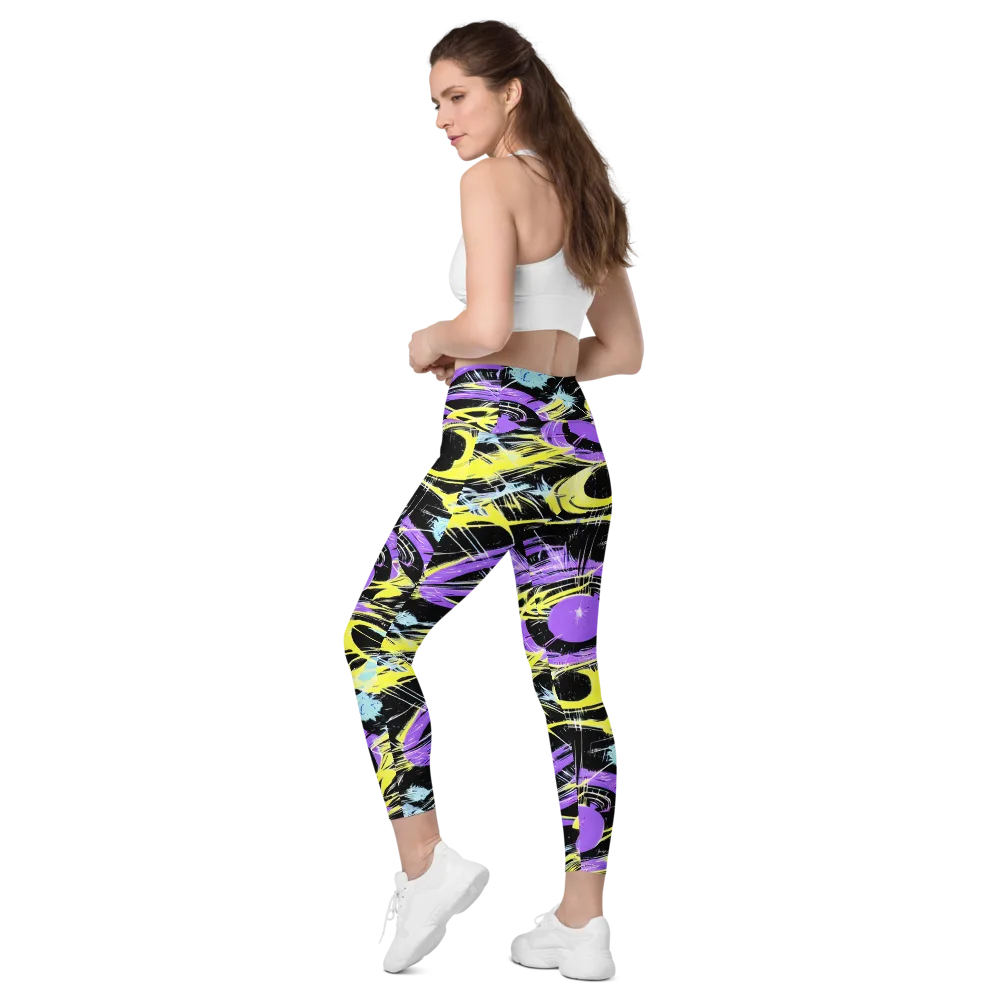 Blacklight Frenzy on Leggings with Pockets — Left Back