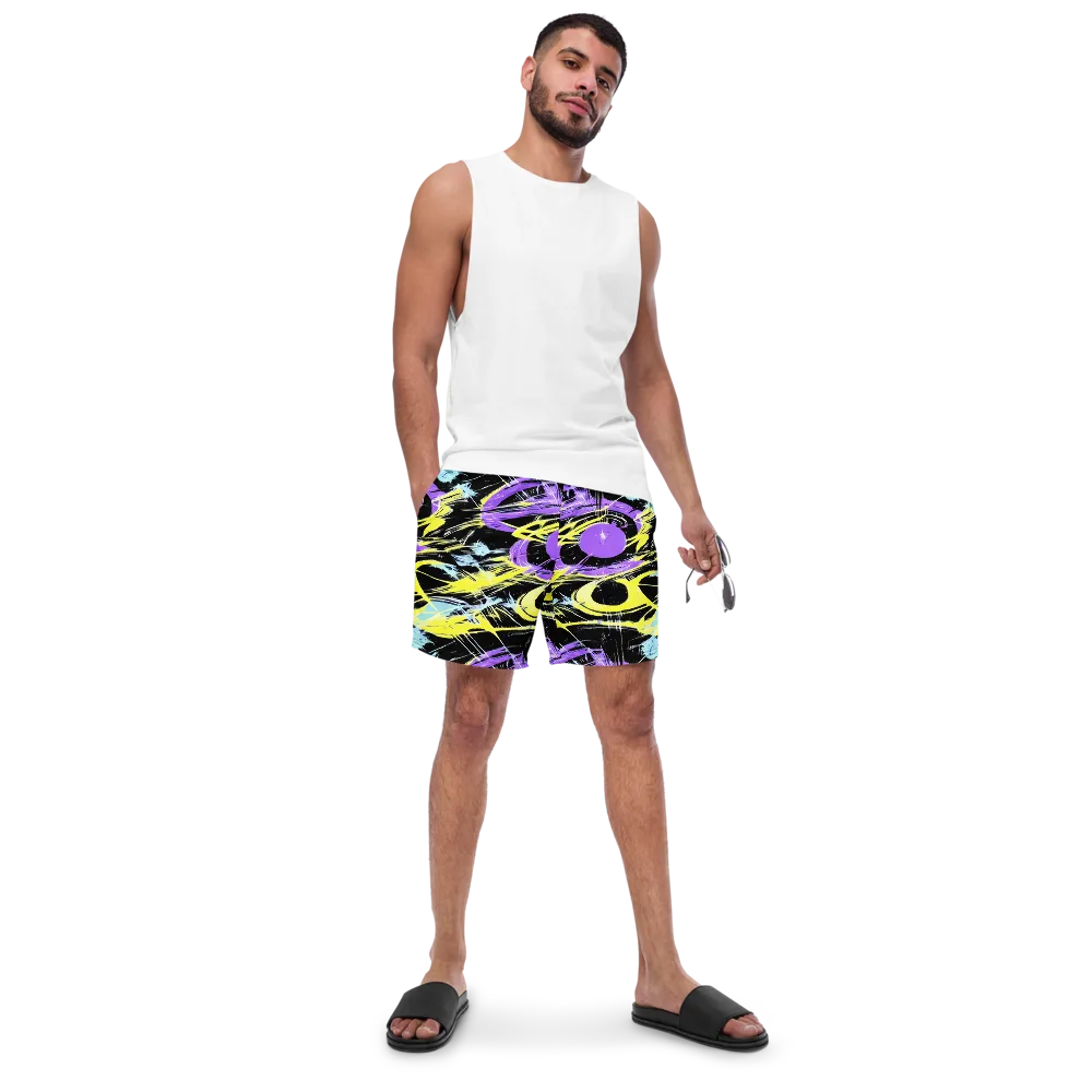 Blacklight Frenzy on Swim Trunks — Front