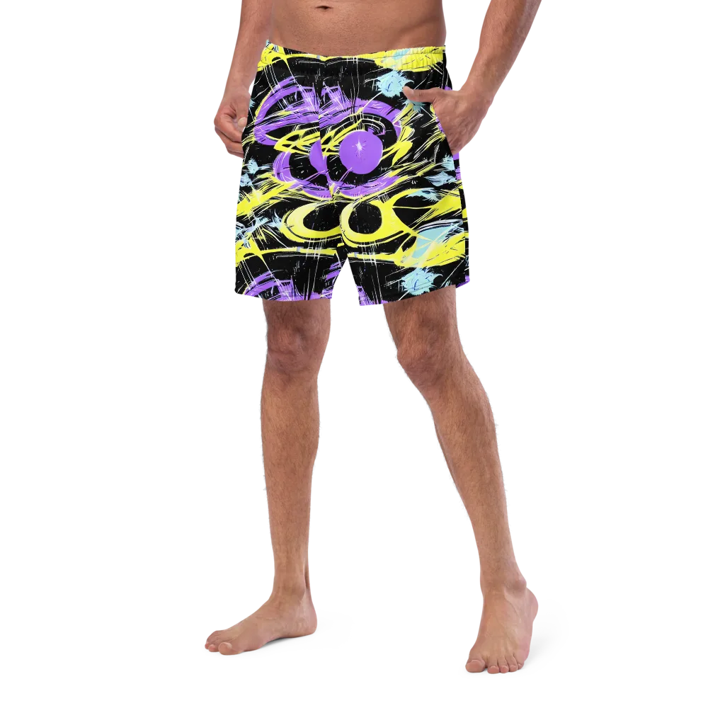 Blacklight Frenzy on Swim Trunks — Left Front