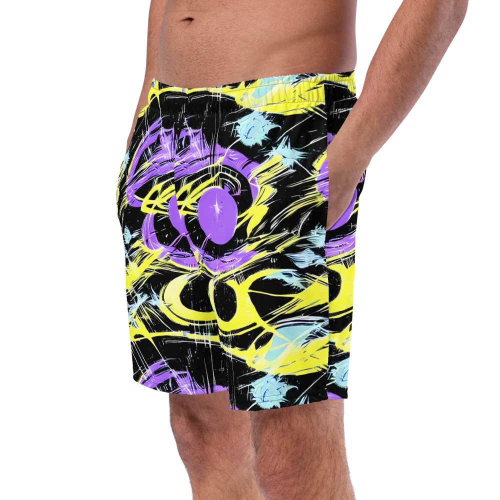 Blacklight Frenzy on Swim Trunks — Left Front