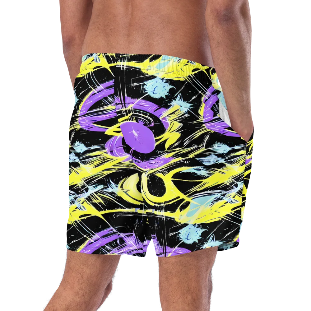 Blacklight Frenzy on Swim Trunks — Right Back