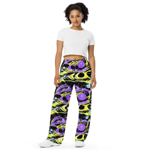 Blacklight Frenzy on a Wide-Leg Pants