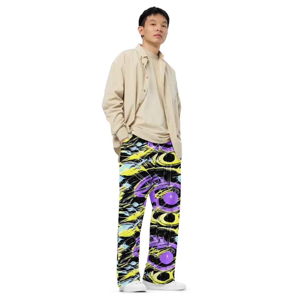 Blacklight Frenzy on Wide-Leg Pants — Right Front