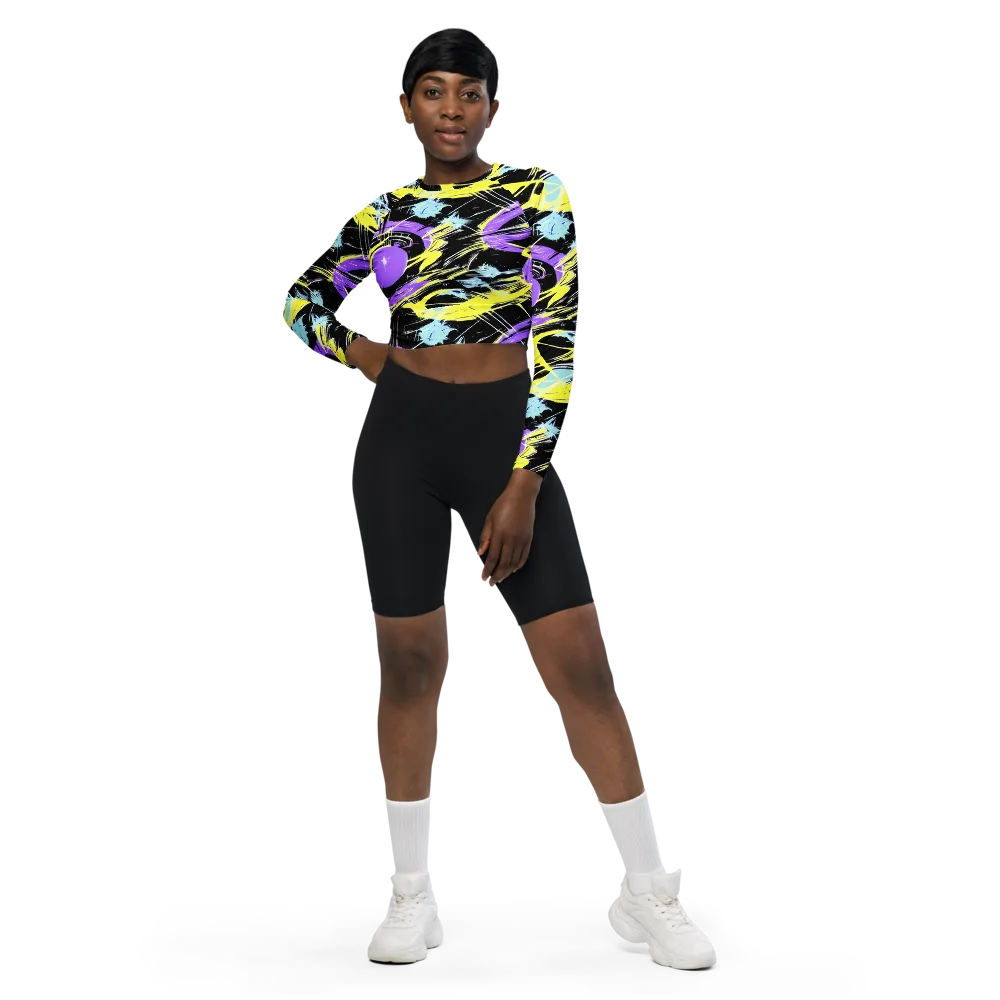 Blacklight Frenzy on Long Sleeve Crop Top — Front