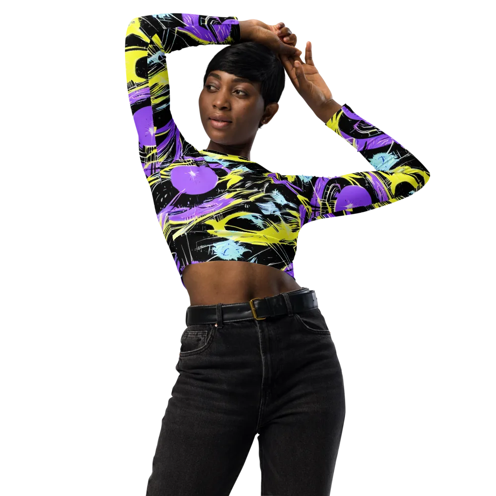 Blacklight Frenzy on Long Sleeve Crop Top — Front