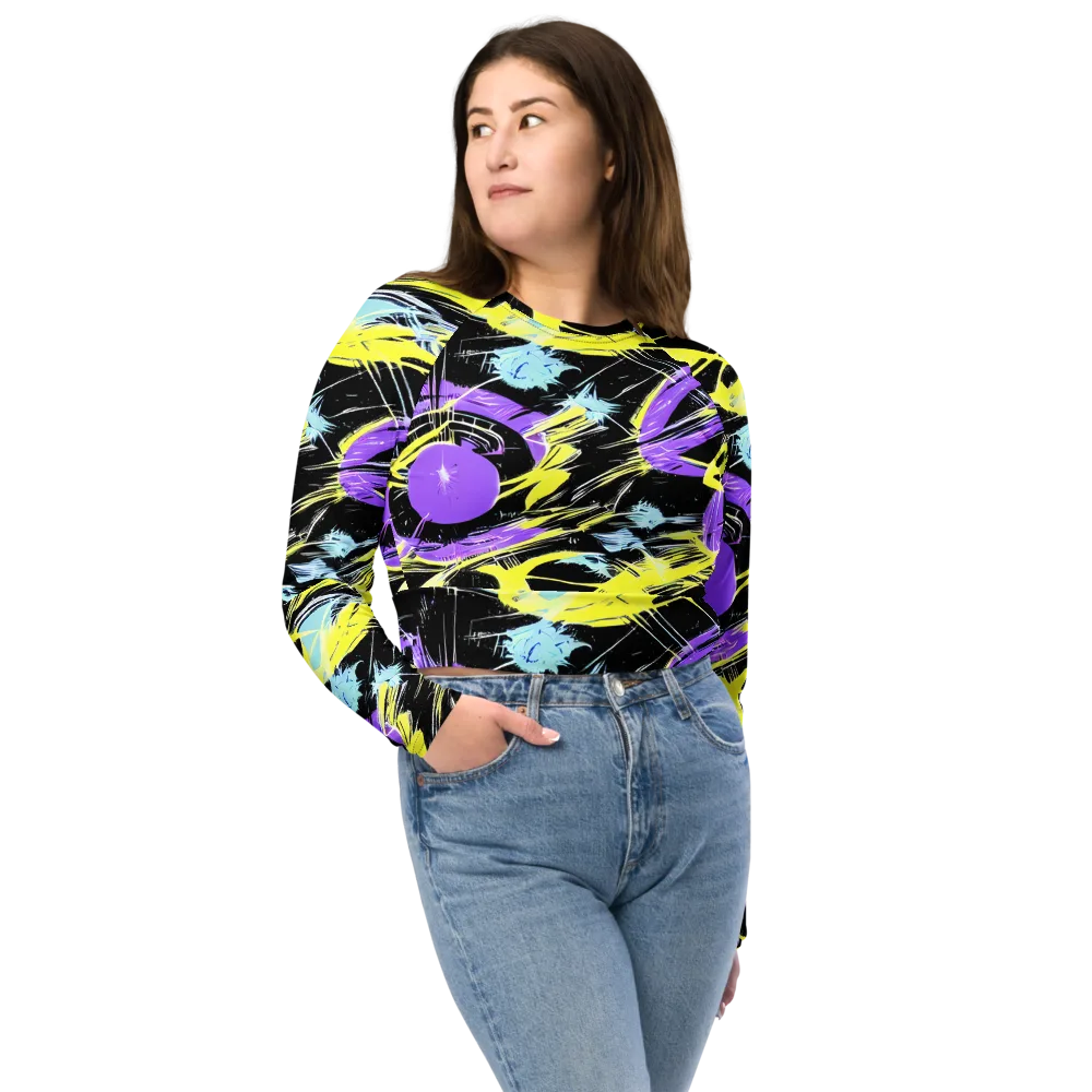 Blacklight Frenzy on Long Sleeve Crop Top — Front