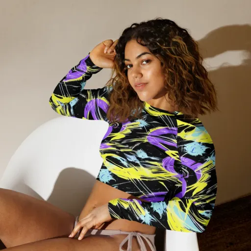Blacklight Frenzy on a Long Sleeve Crop Top