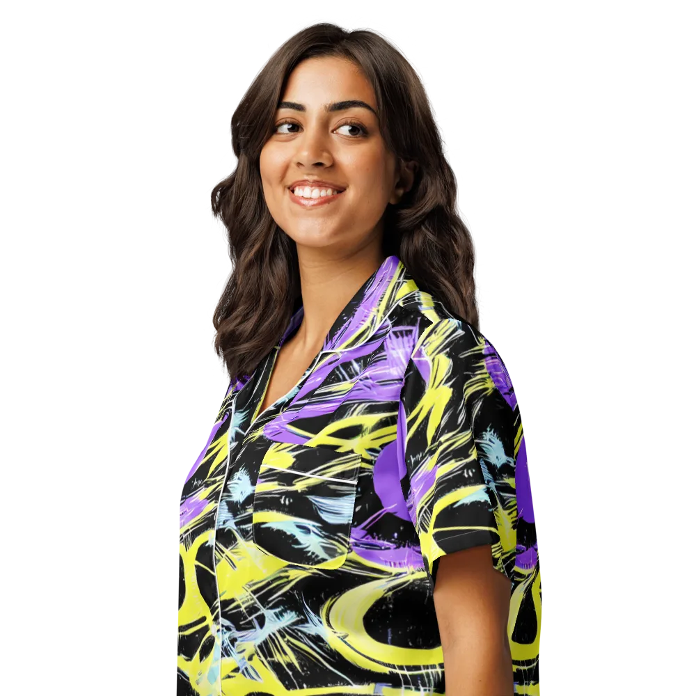 Blacklight Frenzy on Women's Short Sleeve Pajama Top — Left Front
