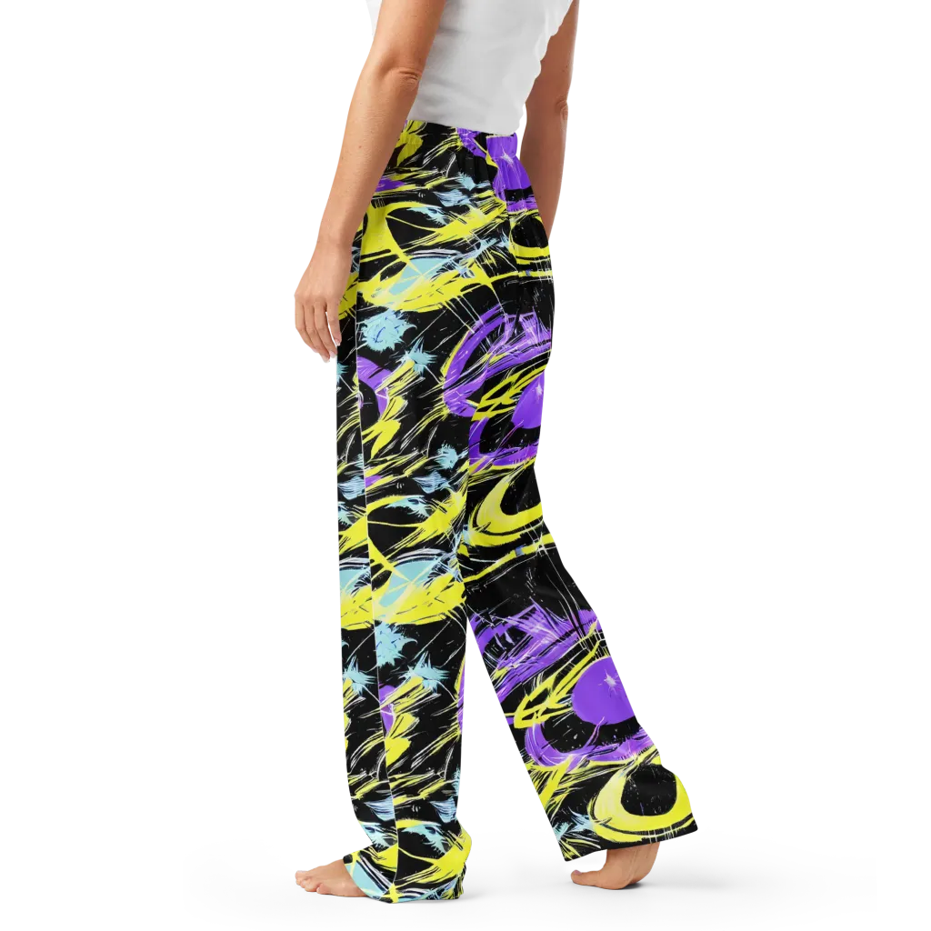 Blacklight Frenzy on Women's Pajama Pants — Left