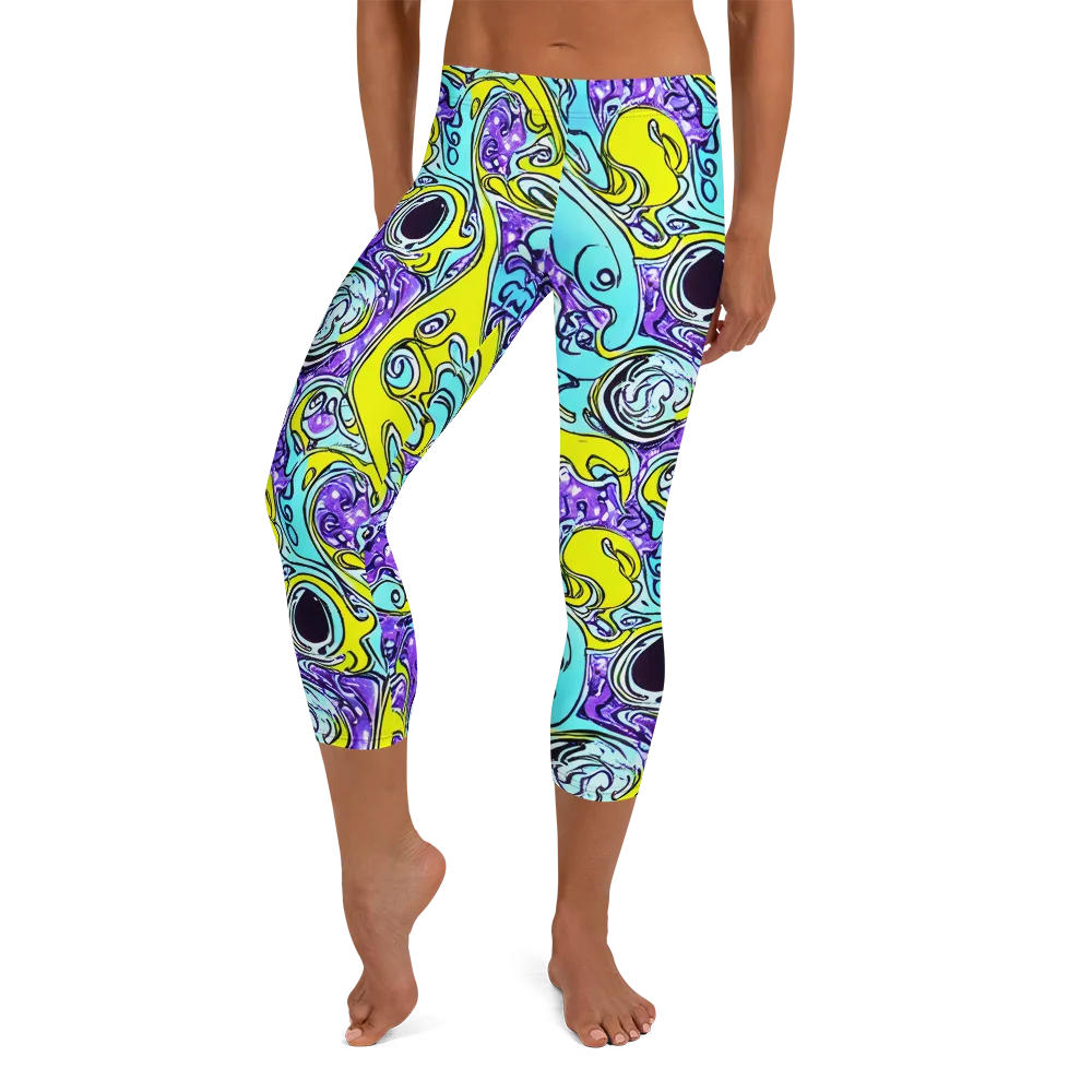 Aqua Acid on Capri Leggings — Front