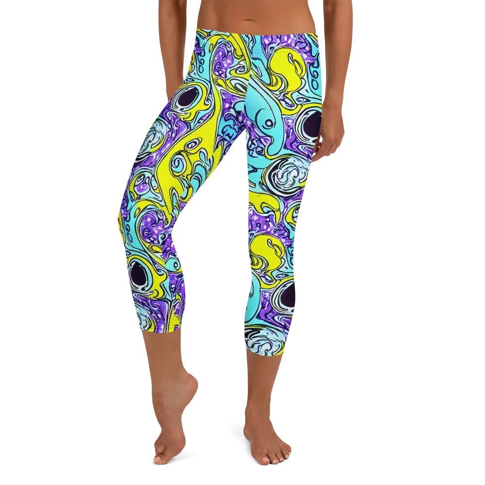 Aqua Acid on Capri Leggings — Front