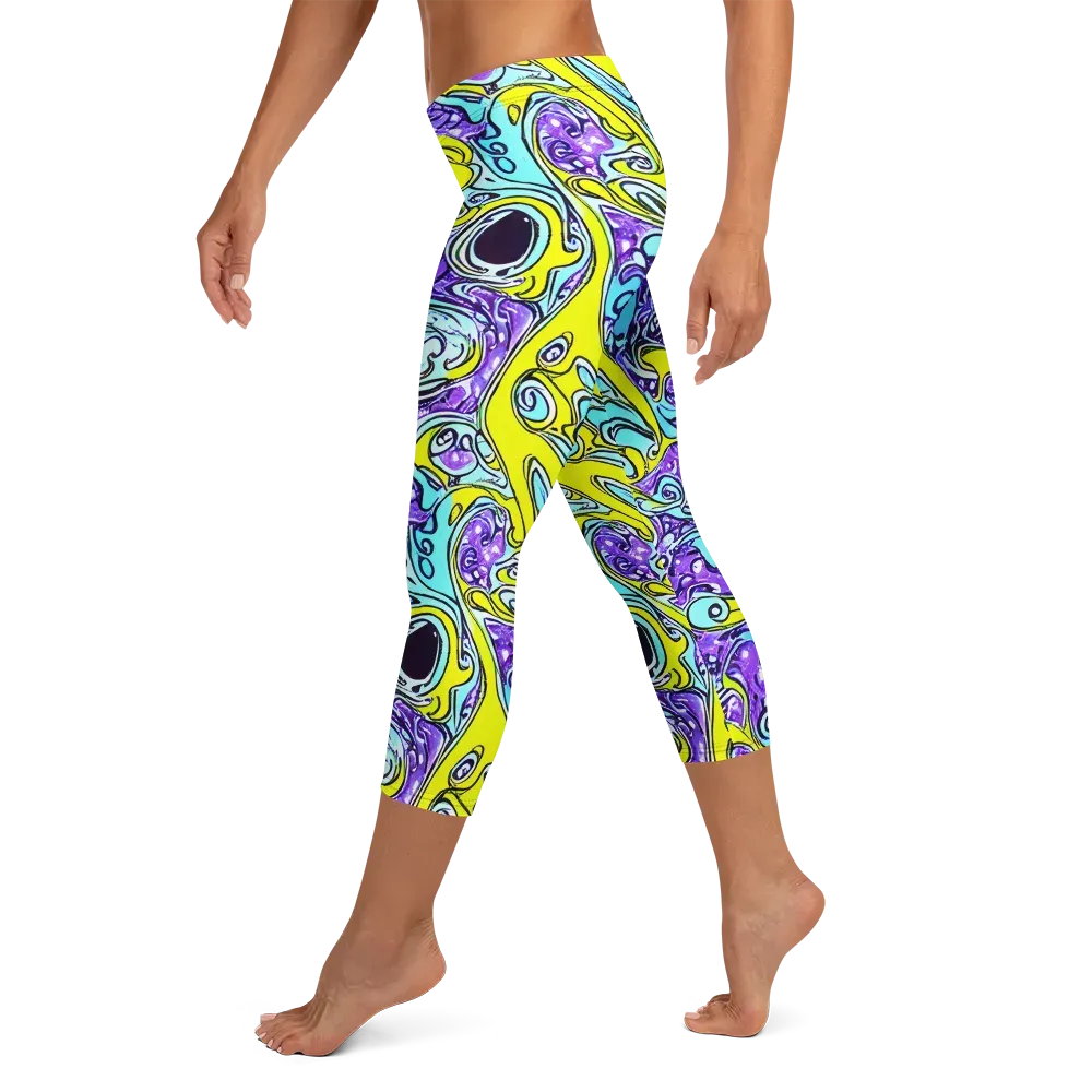Aqua Acid on Capri Leggings — Left