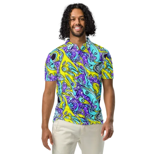Aqua Acid on a Men's Slim Fit Polo Shirt