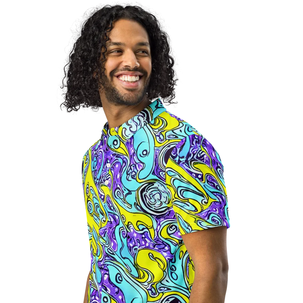 Aqua Acid on Men's Slim Fit Polo Shirt — Left Front