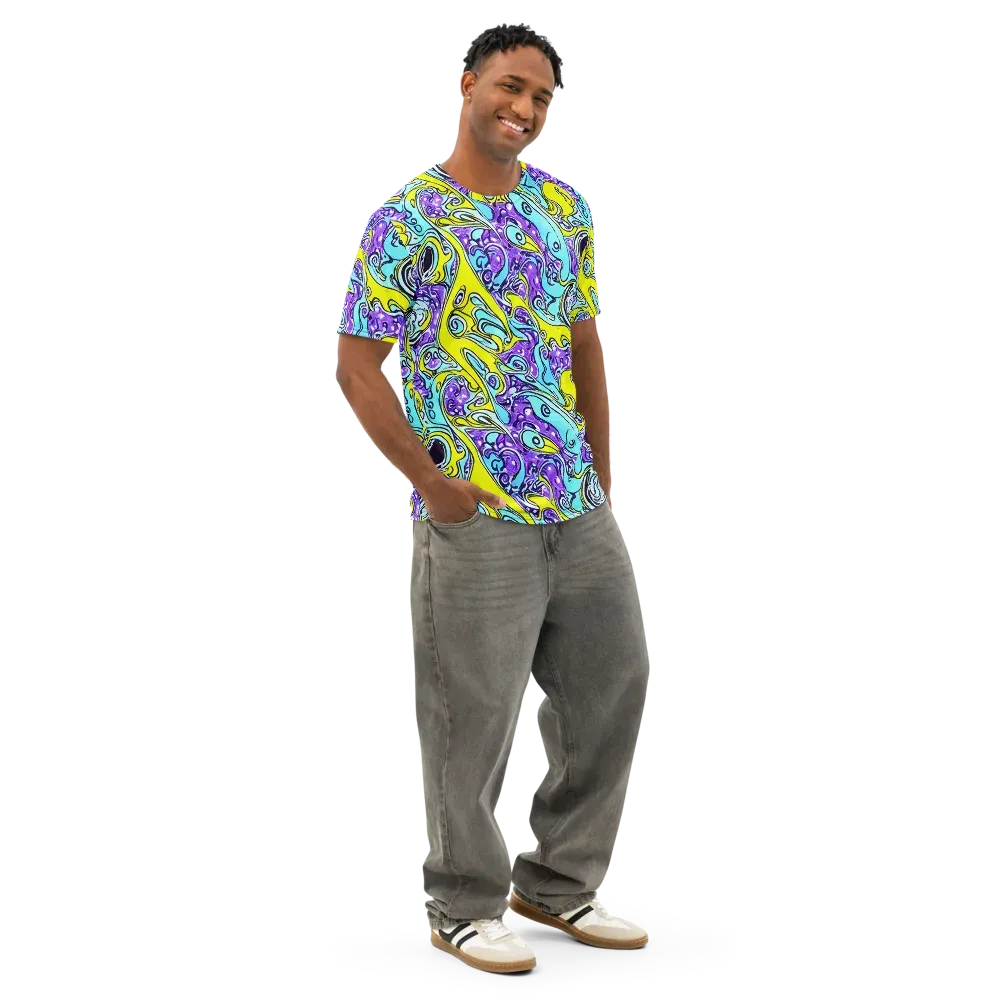 Aqua Acid on Men's Cotton Crew Neck T-Shirt — Right Front