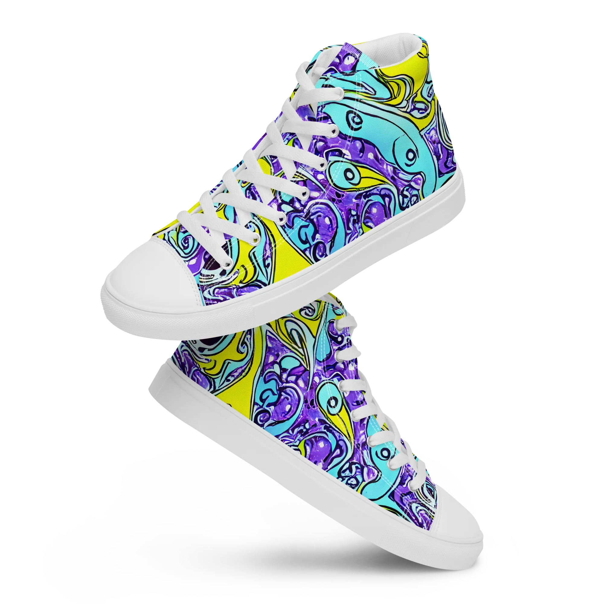 Aqua Acid on Men's High Top Canvas Shoes — Front