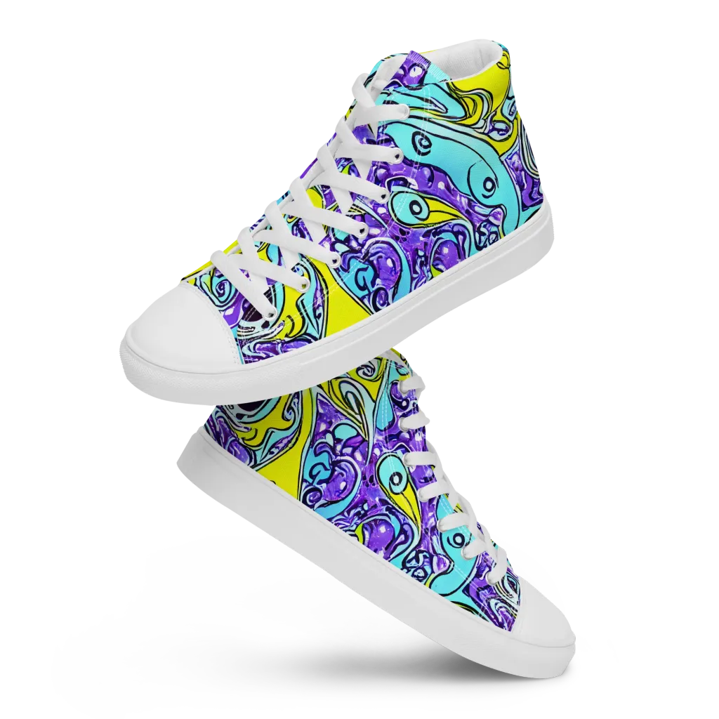 Aqua Acid on Men's High Top Canvas Shoes — Front