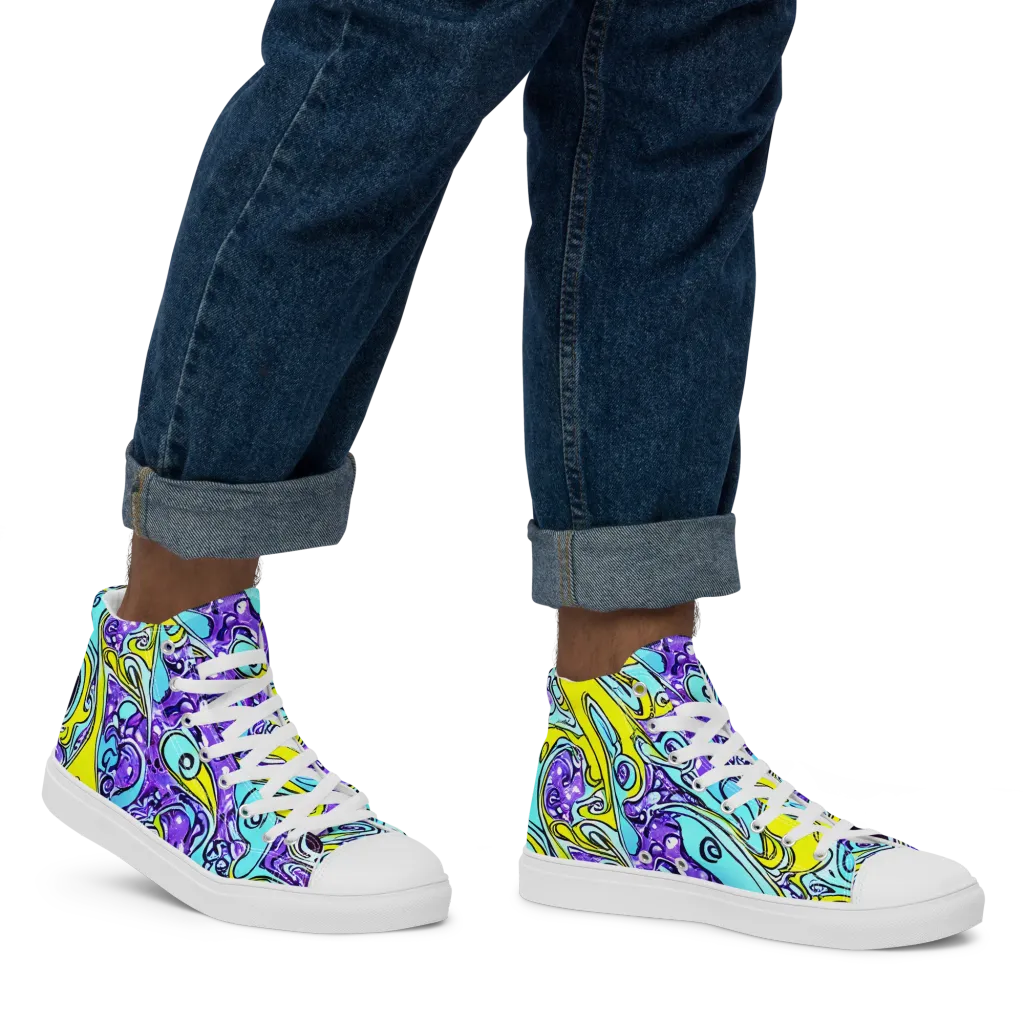 Aqua Acid on Men's High Top Canvas Shoes — Right
