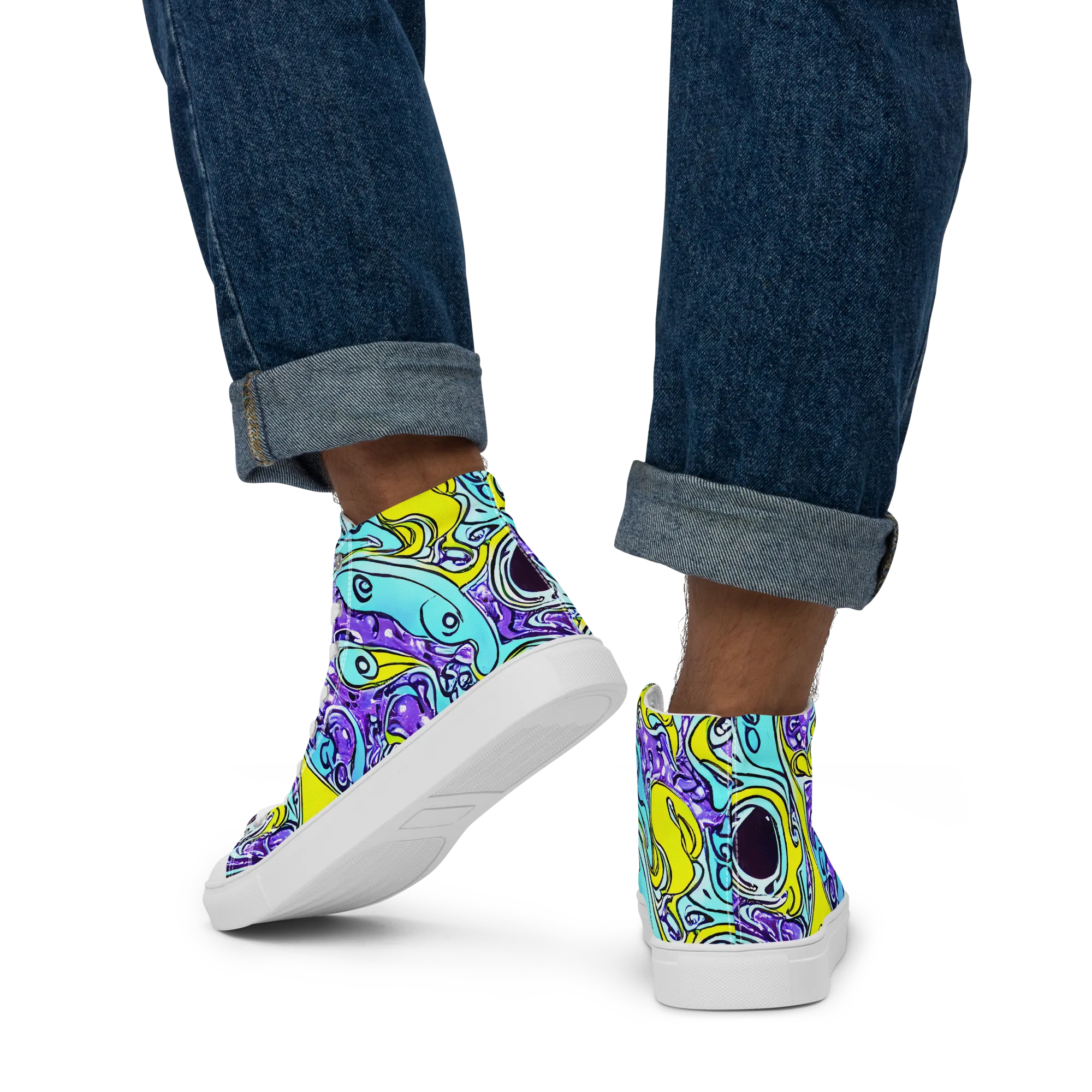 Aqua Acid on Men's High Top Canvas Shoes — Back